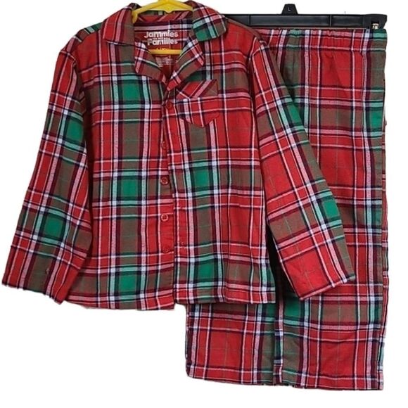 Jammies for Families 2pc Red Plaid Flannel Pajama Sleepwear Festive Boys 4 PJs - Picture 1 of 7